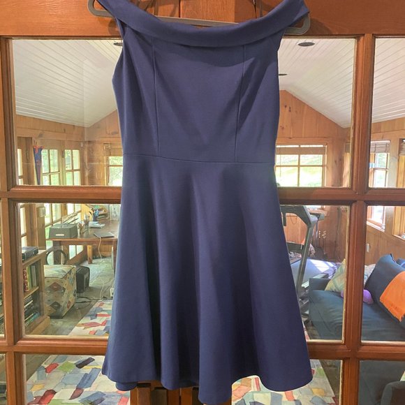 Lulus Fit And Flare Dress Off Shoulder Blue Sz S NWOT - Picture 2 of 6